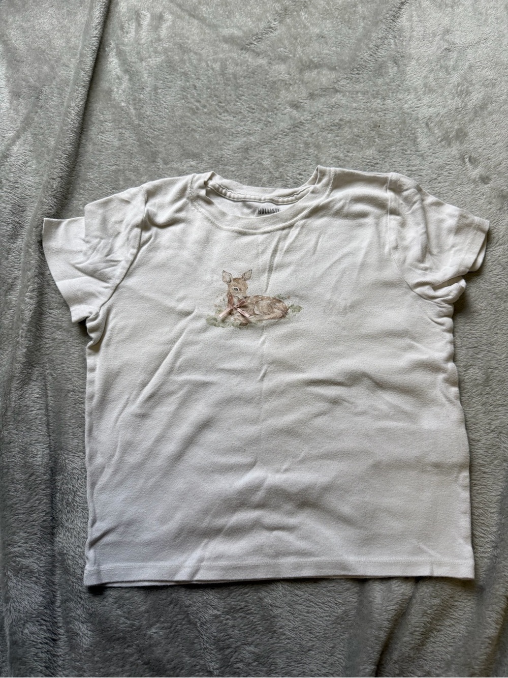 Hollister White Short Sleeve Tee with Fawn Graphic
